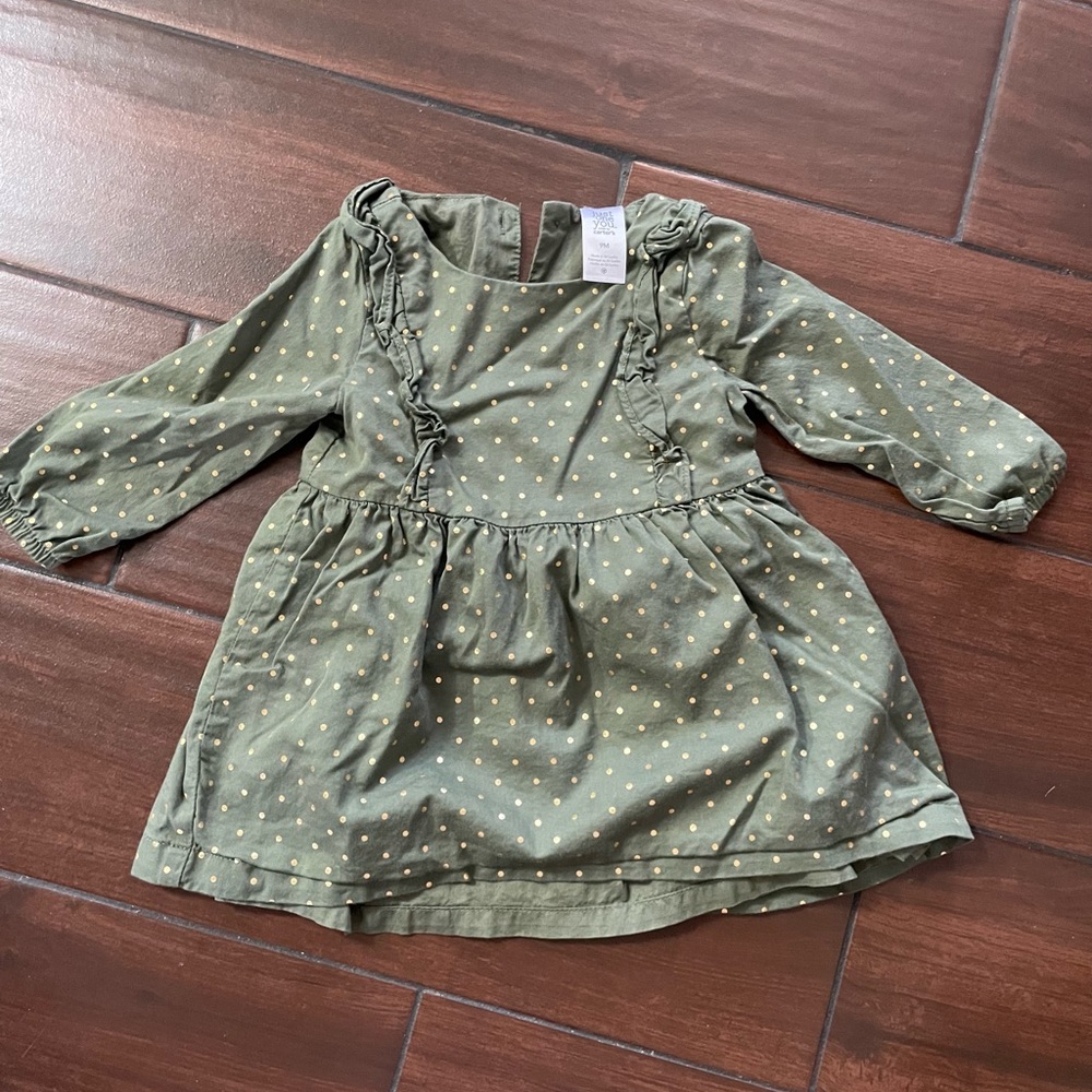 Carter’s Baby girl Green and Gold polka dot dress